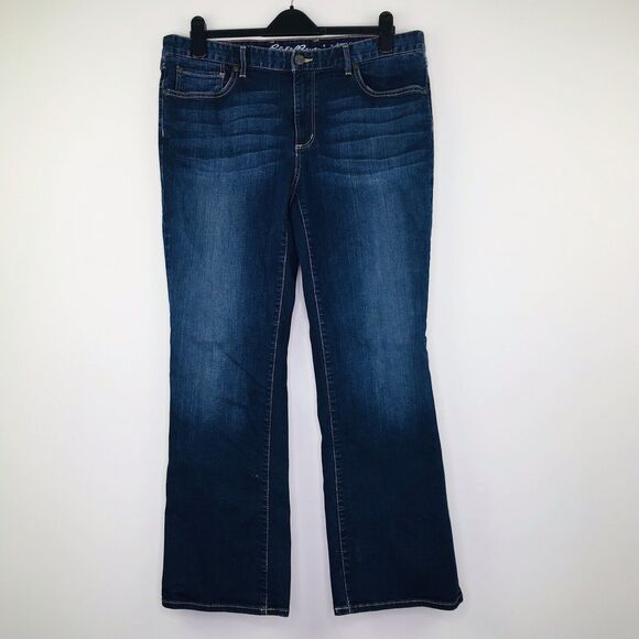 Eddie Bauer Denim - Eddie Bauer S16 Blue Jean Slightly Curvy Boot Cut Whiskered Dark Wash J